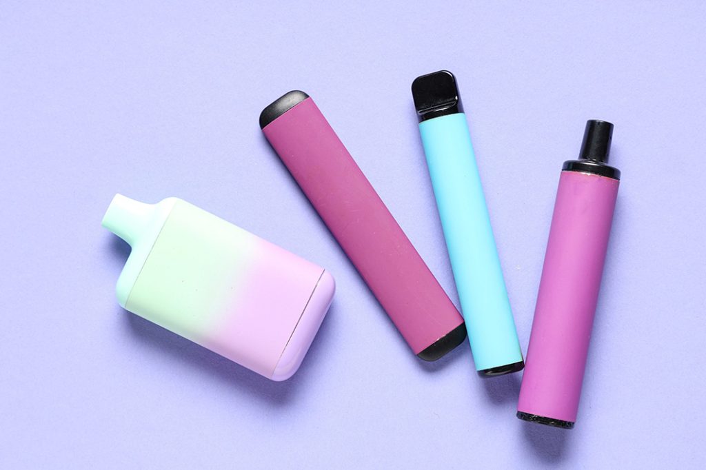 Brightly colored, mixed-style disposable vapes, including sleek and compact options, representing the diverse selection of disposable vapes Tulsa