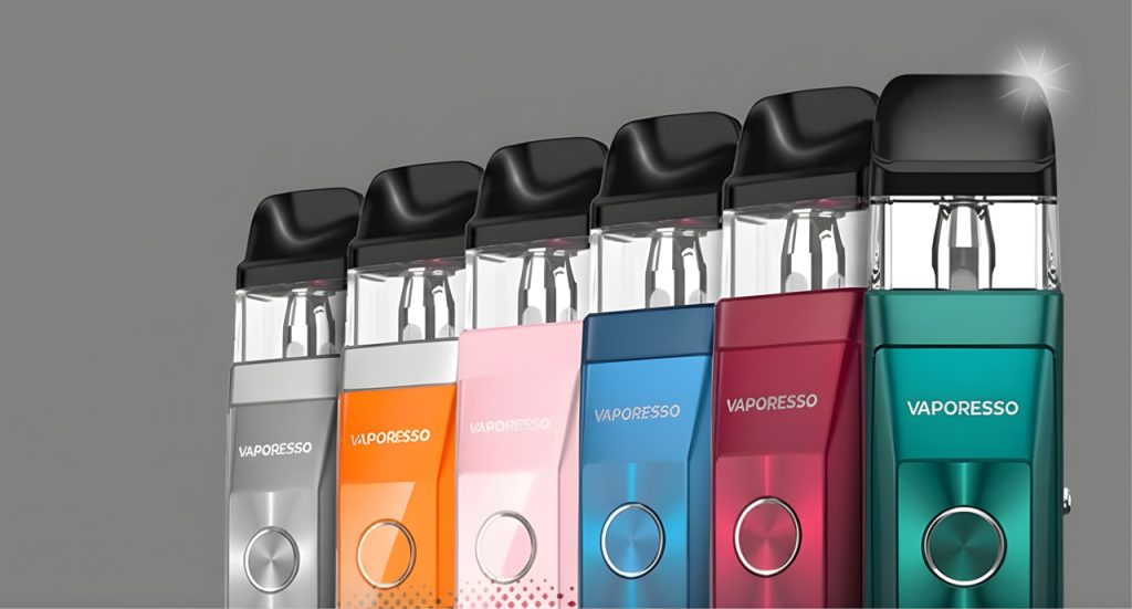 Premium Vaporesso pod kits in multiple colors at our vape shop Tulsa, featuring sleek designs and clear pods.