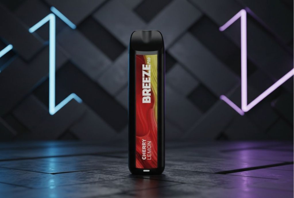 Cherry Lemon Breeze Pro standing in a neon glow. Find the best flavored disposable vapes Tulsa for local delivery.